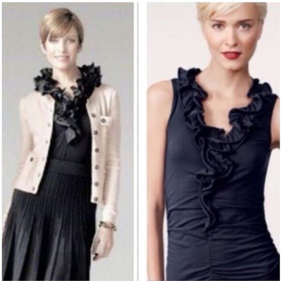 CAbi Tops - CAbi 564 Black Ruffled Taffeta Lace Sleeveless Blouse Size Large